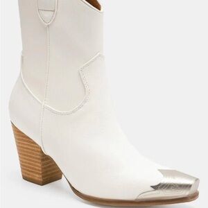 Buckle White Heeled Boots with Silver Detail